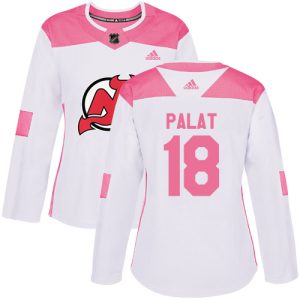 cheap Adidas Devils #18 Ondrej Palat White/Pink Authentic Fashion Women's Stitched NHL Jersey