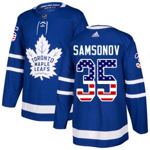 Adidas Maple Leafs #35 Ilya Samsonov Blue Home Authentic USA Flag Stitched NHL Jersey