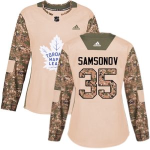 cheap Adidas Maple Leafs #35 Ilya Samsonov Camo Authentic 2024 Veterans Day Women's Stitched NHL Jersey