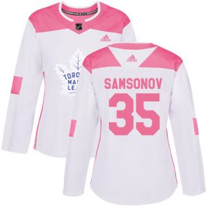 wholesale Adidas Maple Leafs #35 Ilya Samsonov White/Pink Authentic Fashion Women's Stitched NHL Jersey