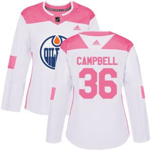 cheap Adidas Oilers #36 Jack Campbell White/Pink Authentic Fashion Women's Stitched NHL Jersey