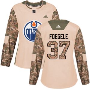 wholesale Adidas Oilers #37 Warren Foegele Camo Authentic 2024 Veterans Day Women's Stitched NHL Jersey