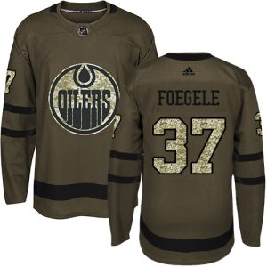 cheap Adidas Oilers #37 Warren Foegele Green Salute to Service Stitched NHL Jersey