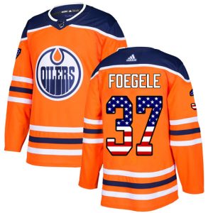 Adidas Oilers #37 Warren Foegele Orange Home Authentic USA Flag Stitched NHL Jersey