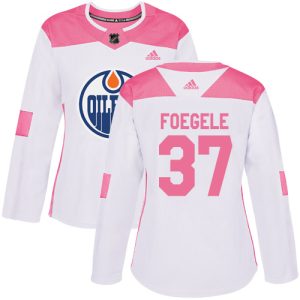 Adidas Oilers #37 Warren Foegele White/Pink Authentic Fashion Women's Stitched NHL Jersey