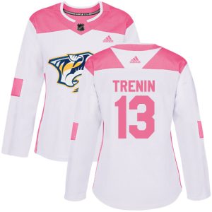 cheap Adidas Predators #13 Yakov Trenin White/Pink Authentic Fashion Women's Stitched NHL Jersey