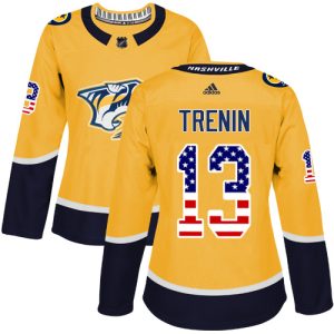 Adidas Predators #13 Yakov Trenin Yellow Home Authentic USA Flag Women's StitchedNHL Jersey