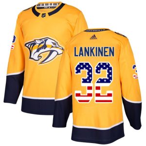 Adidas Predators #32 Kevin Lankinen Yellow Home Authentic USA Flag Stitched NHL Jersey