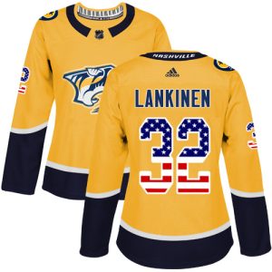 Adidas Predators #32 Kevin Lankinen Yellow Home Authentic USA Flag Women's StitchedNHL Jersey