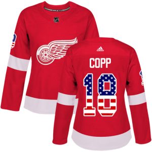 cheap Adidas Red Wings #18 Andrew Copp Red Home Authentic USA Flag Women's Stitched NHL Jersey