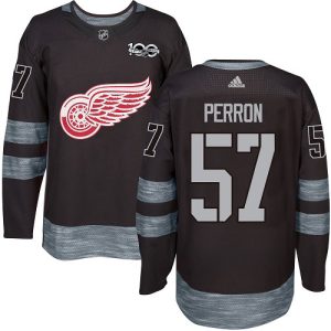 Adidas Red Wings #57 David Perron Black 1917- 2024 100th Anniversary Stitched NHL Jersey