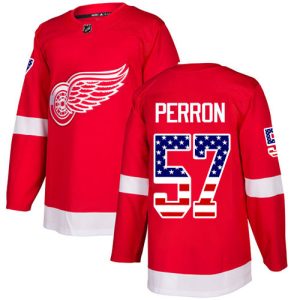 Adidas Red Wings #57 David Perron Red Home Authentic USA Flag Stitched NHL Jersey