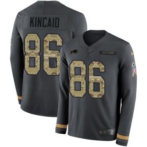 Bills #86 Dalton Kincaid Anthracite Salute to Service Men's Stitched NFL Limited Therma Long Sleeve Jersey