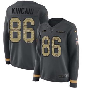 wholesale Bills #86 Dalton Kincaid Anthracite Salute to Service Women's Stitched NFL Limited Therma Long Sleeve Jersey