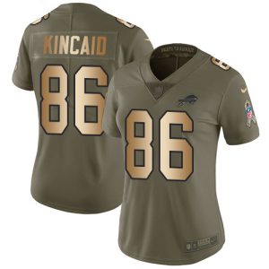 Bills #86 Dalton Kincaid Olive/Gold Women's Stitched NFL Limited 2024 Salute To Service Jersey