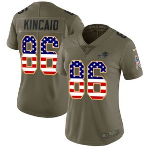 Bills #86 Dalton Kincaid Olive/USA Flag Women's Stitched NFL Limited 2024 Salute To Service Jersey