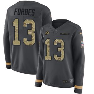 cheap Commanders #13 Emmanuel Forbes Anthracite Salute to Service Women's Stitched NFL Limited Therma Long Sleeve Jersey