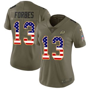 Commanders #13 Emmanuel Forbes Olive/USA Flag Women's Stitched NFL Limited 2024 Salute to Service Jersey