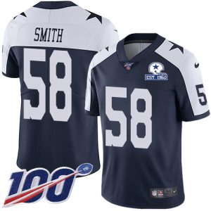 Cowboys #58 Mazi Smith Navy Blue Thanksgiving Men's Stitched With Established In 1960 Patch NFL 100th Season Vapor Untouchable Limited Throwback Jersey