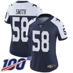 Cowboys #58 Mazi Smith Navy Blue Thanksgiving Women's Stitched NFL 100th Season Vapor Throwback Limited Jersey