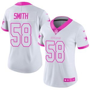 cheap Cowboys #58 Mazi Smith White/Pink Women's Stitched NFL Limited Rush Fashion Jersey