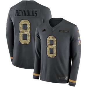 Lions #8 Josh Reynolds Anthracite Salute to Service Men's Stitched NFL Limited Therma Long Sleeve Jersey