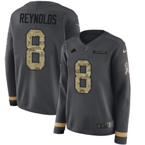 cheap Lions #8 Josh Reynolds Anthracite Salute to Service Women's Stitched NFL Limited Therma Long Sleeve Jersey