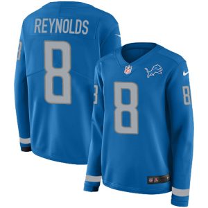 cheap Lions #8 Josh Reynolds Blue Team Color Women's Stitched NFL Limited Therma Long Sleeve Jersey