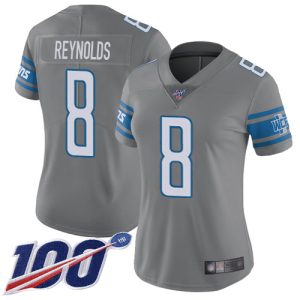 wholesale Lions #8 Josh Reynolds Gray Women's Stitched NFL Limited Rush 100th Season Jersey