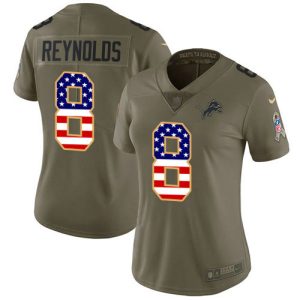 Lions #8 Josh Reynolds Olive/USA Flag Women's Stitched NFL Limited 2024 Salute To Service Jersey