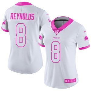 Lions #8 Josh Reynolds White/Pink Women's Stitched NFL Limited Rush Fashion Jersey