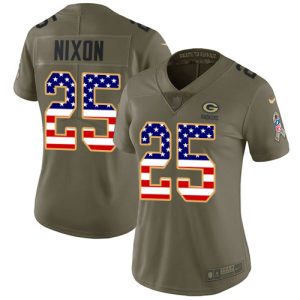 Packers #25 Keisean Nixon Olive/USA Flag Women's Stitched NFL Limited 2024 Salute To Service Jersey