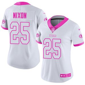 cheap Packers #25 Keisean Nixon White/Pink Women's Stitched NFL Limited Rush Fashion Jersey