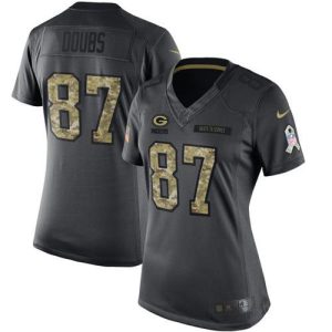 Packers #87 Romeo Doubs Black Women's Stitched NFL Limited 2024 Salute to Service Jersey