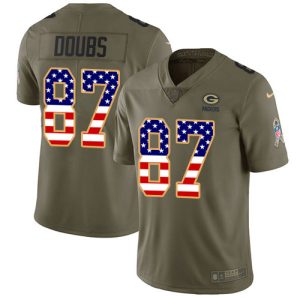 Packers #87 Romeo Doubs Olive/USA Flag Men's Stitched NFL Limited 2024 Salute To Service Jersey