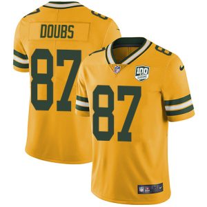 Packers #87 Romeo Doubs Yellow Men's 100th Season Stitched NFL Limited Rush Jersey