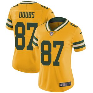 cheap Packers #87 Romeo Doubs Yellow Women's 100th Season Stitched NFL Limited Rush Jersey