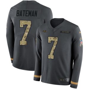 Ravens #7 Rashod Bateman Anthracite Salute to Service Men's Stitched NFL Limited Therma Long Sleeve Jersey