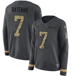 ravens #7 rashod bateman anthracite salute to service women's stitched nfl limited therma long sleeve cheap jersey