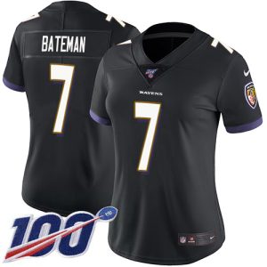 wholesale Ravens #7 Rashod Bateman Black Alternate Women's Stitched NFL 100th Season Vapor Untouchable Limited Jersey