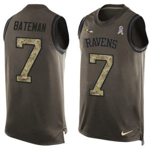 Ravens #7 Rashod Bateman Green Men's Stitched NFL Limited Salute To Service Tank Top Jersey