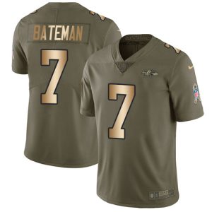 wholesale Ravens #7 Rashod Bateman Olive/Gold Men's Stitched NFL Limited 2024 Salute To Service Jersey