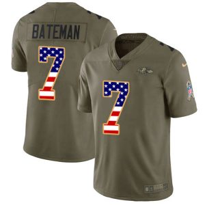 Ravens #7 Rashod Bateman Olive/USA Flag Men's Stitched NFL Limited 2024 Salute To Service Jersey