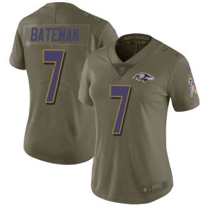 Ravens #7 Rashod Bateman Olive Women's Stitched NFL Limited 2024 Salute To Service Jersey