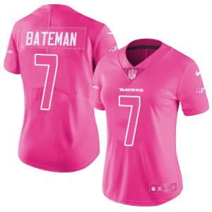 ravens #7 rashod bateman pink women's stitched nfl limited rush fashion cheap jersey