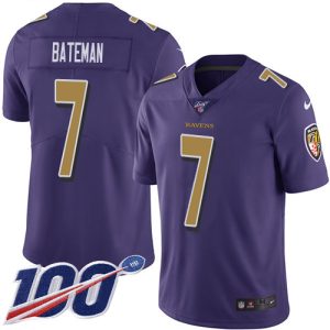 ravens #7 rashod bateman purple men's stitched nfl limited rush 100th season wholesale jersey