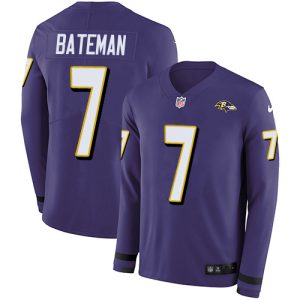 Ravens #7 Rashod Bateman Purple Team Color Men's Stitched NFL Limited Therma Long Sleeve Jersey