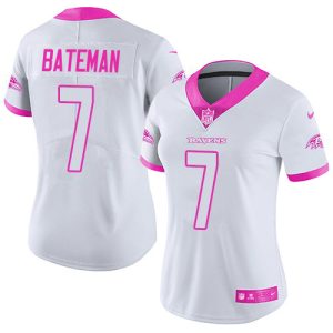 ravens #7 rashod bateman white/pink women's stitched nfl limited rush fashion wholesale jersey