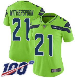 seahawks #21 devon witherspoon green women's stitched nfl limited rush 100th season cheap jersey