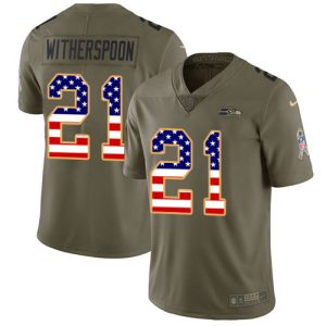 cheap Seahawks #21 Devon Witherspoon Olive/USA Flag Men's Stitched NFL Limited 2024 Salute To Service Jersey